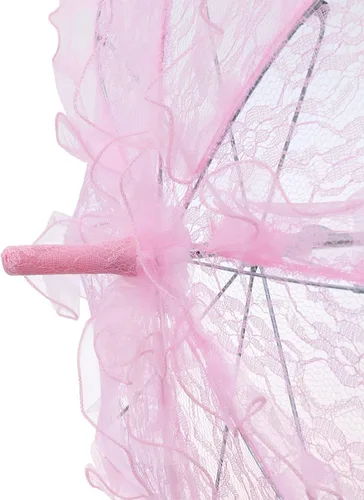 Vista 6 de Amosfun Sombrilla de encaje rosa Vintage Boda nupcial paraguas hecho a mano flores bordado paraguas para novia novia foto dama traje 1920s fiesta