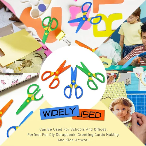 Vista 6 de JIALEEY Juego de tijeras de plástico seguras para niños, tijeras de entrenamiento para niños pequeños, tijeras de entrenamiento preescolar