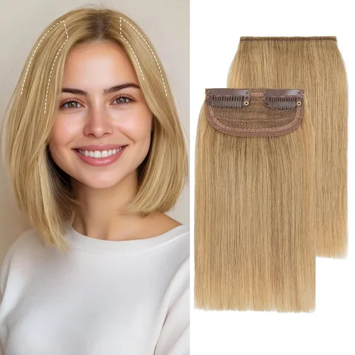 Vista 16 de S-noilite Extensiones de cabello corto con broches, 100% cabello humano real, 2 clips, extensiones con clip para mujeres con cabello delgado, añade