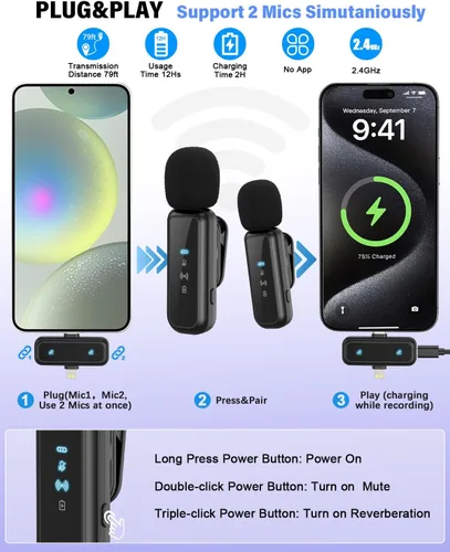 Vista 4 de Kit de inicio de YouTube para iPhone/Android, kit de inicio de YouTube con micrófono inalámbrico/trípode de cámara/trípode flexible/luz de relleno