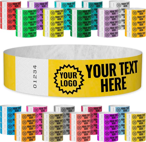 Vista 25 de Tyvek - Pulseras personalizadas de 3/4 de pulgada para eventos - Personalizadas con imagen o logotipo (tipo papel) Personalize w/ Clipart Text &