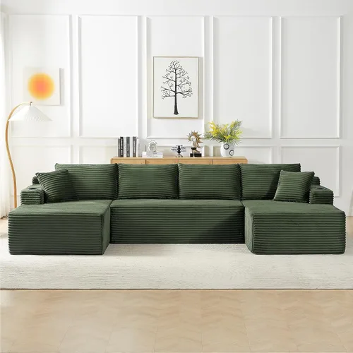 Vista 12 de Sofá modular Cloud de 104 pulgadas con diván en forma de L, sofás tapizados modernos con asiento profundo, sofá comprimido de esponja de pana