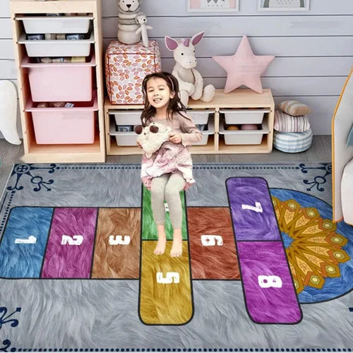 Vista 2 de Hopscotch - Alfombra infantil para sala de juegos, divertida alfombra educativa y alfombras de área, alfombra antideslizante para aprendizaje
