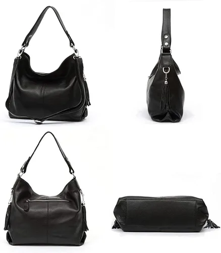 Vista 3 de Moda suave cuero genuino borla mujer bolso señoras hombro mensajero hobo bolso