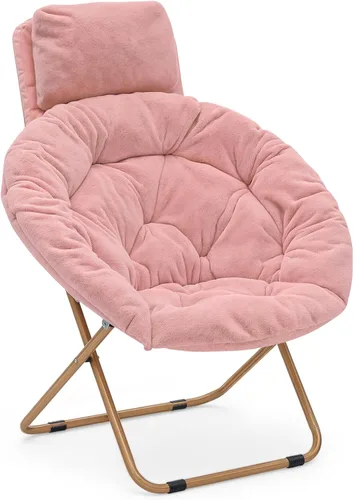 Vista 17 de MoNiBloom Silla redonda plegable de piel sintética con reposacabezas extraíble para adultos, marco de metal, de gran tamaño, cómoda, suave
