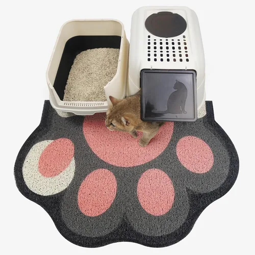Vista 11 de Bonita alfombra de arena para gatos de 24 x 19 pulgadas, tapete para caja de arena, suave para patas de gatito, fácil de limpiar, antideslizante