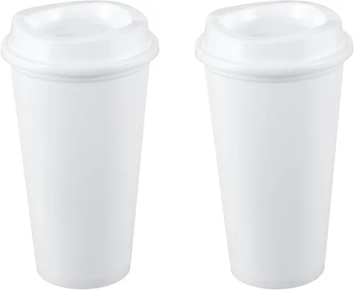 Vista 23 de uxcell 2 tazas reutilizables para café, 16 onzas, café de viaje, color azul Azul claro