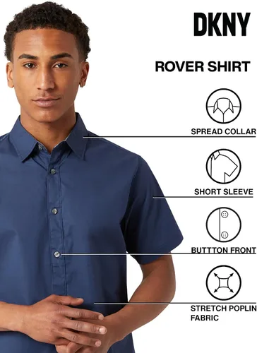 Vista 2 de DKNY Camisas casuales con botones para hombre - Camisas de manga corta con botones para hombre Camisas casuales con botones para hombre