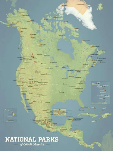Vista 4 de Best Maps Ever Póster de mapa de parques nacionales de América del Norte, 18 x 24 pulgadas (verde y aguamarina)
