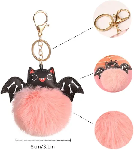 Vista 3 de Vanknono 10 llaveros con pompones de animales, bonito llavero esponjoso, llavero de unicornio, llavero de corazón, pompón, bola de piel esponjosa