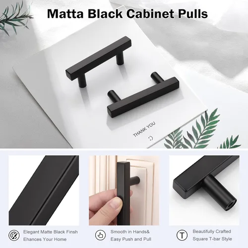 Vista 2 de KNOBWELL - Paquete de 5 tiradores modernos de acero inoxidable para puertas de armarios, cajones de cocina, baño, distancia entre agujeros 2.52 Negro