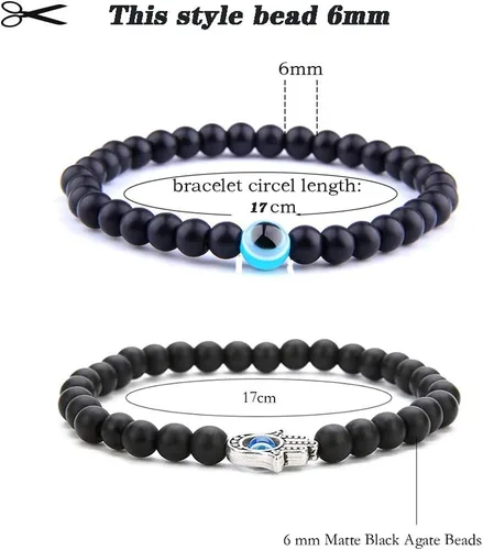 Vista 2 de RUIZHEN - 2 Pulseras elásticas con cuentas azules de ojo malvado, 7 chakras, piedra de lava, mano de Hamsa