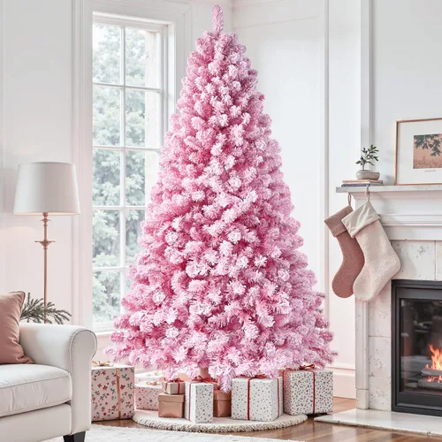 Vista 6 de SHareconn - Árbol de Navidad artificial preiluminado de abeto nevado de 6 pies, color rosa