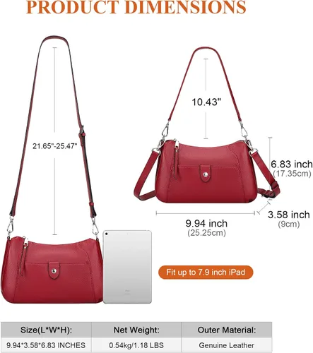Vista 6 de Over Earth Genuine Leather Small Hobo Crossbody Bags for Women Shoulder Purses and Handbags