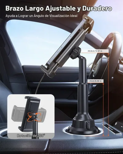 Vista 3 de APPS2Car Soporte para Tablet para Coche, Soporte con Portavasos para Tablet para Camión, Soporte para iPad Ajustable en Altura para Coche