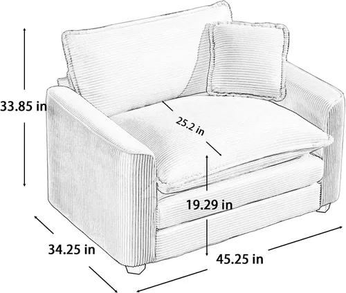 Vista 2 de KEIKI Juego de sofá de 2 piezas con 2 sofás individuales de pana extragrandes, juego de sillas decorativas modernas de 2 plazas tapizadas con 2
