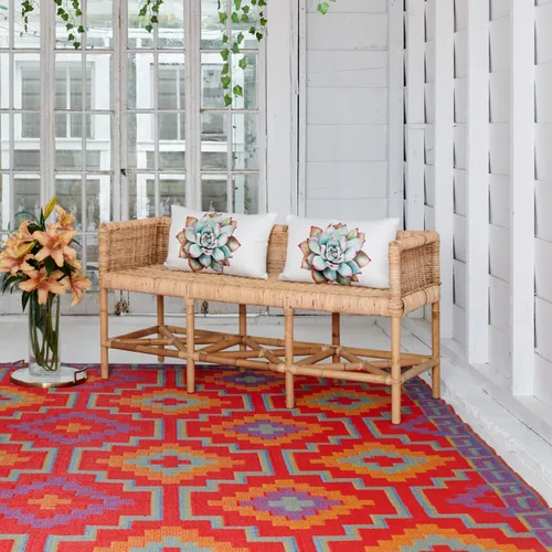 Vista 46 de Fab Habitat - Alfombra de exterior azteca, impermeable, resistente a la decoloración, sin arrugas, plástico reciclado de primera calidad, a rayas