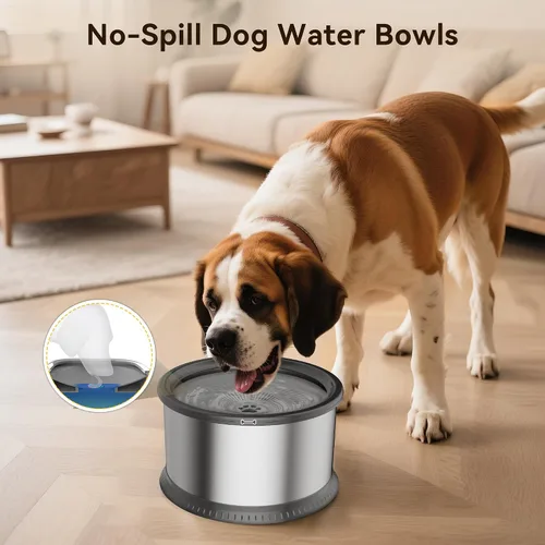 Vista 7 de Tazón de agua para perros sin derrames de 2.5L, juego de cuencos Gris-A