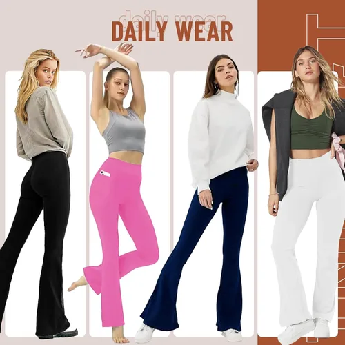Vista 117 de TNNZEET Leggings acampanados negros para mujer, pantalones de yoga cruzados con bolsillos, corte de bota, leggings acampanados