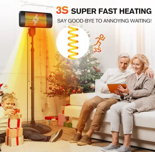 Vista 2 de Calentadores para exteriores para patio, 1500 W, 3 modos de calor y temporizador de 12 horas, calentador eléctrico impermeable IP54 con altura