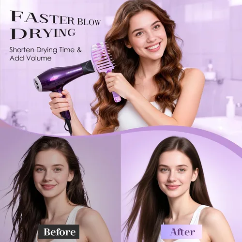 Vista 4 de Bsisme Juego de cepillos para el cabello, cepillo desenredante de Azul y morado.