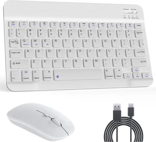 Vista 8 de QWERTY - Teclado Bluetooth de 10 pulgadas, teclado inalámbrico ultra delgado, sin retrasos, silencioso, compatible con iPhone, iPad, computadora