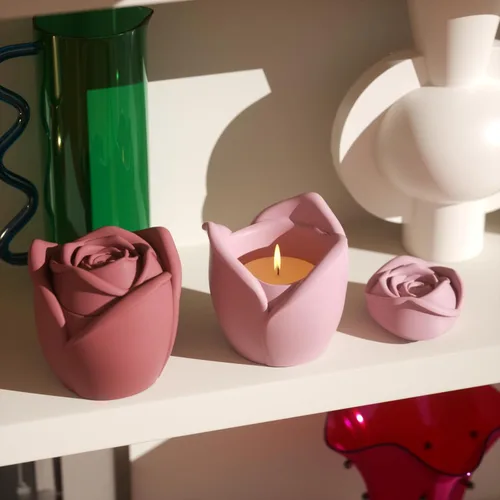 Vista 3 de BOOWAN NICOLE Vasos de vela de rosas con tapa, moldes de silicona y moldes de silicona de recarga de velas, molde de silicona para cemento