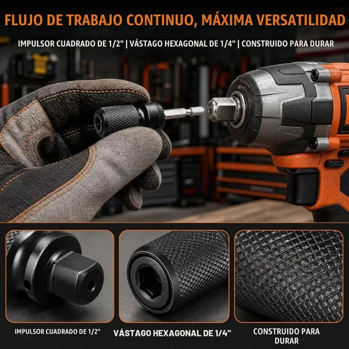 Vista 3 de Juego de 2 piezas de adaptador de enchufe de 1/2 a 1/4, convertidor de llave de impacto, cabezal de conversión para destornillador, adaptador