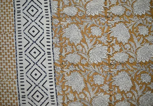 Vista 2 de Bagru - Funda de almohada Kantha con estampado de bloques, hecha a mano, de algodón, color beige, 20 x 30 pulgadas
