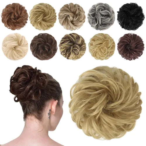 Vista 46 de FESHFEN Pieza de Cabello de Moño Desordenado - Extensiones de Coleteros de Moño de Cabello Ondulado Rizado Elástico Postizos Sintéticos para Mujeres