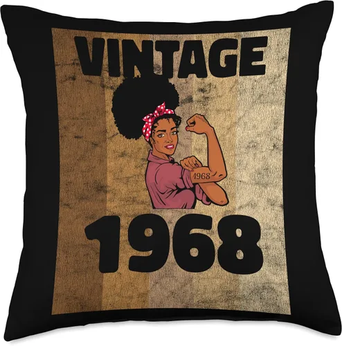 Vista 4 de Vintage 1968 Limited Edition 55th Birthday Afro Girls Women Throw Pillow