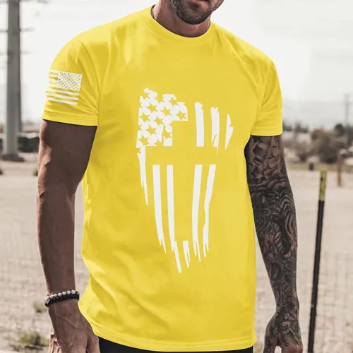 Vista 2 de Camisa de fútbol americano, camisa mexicana americana para hombre, camisa de playa para hombre, color caqui, manga corta, cuello redondo, camisetas