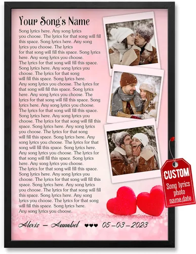 Vista 23 de H-DEWALL Póster personalizado de letras de canciones, regalo de boda único para parejas, personaliza con tus propias fotos, nombres y fecha, sin