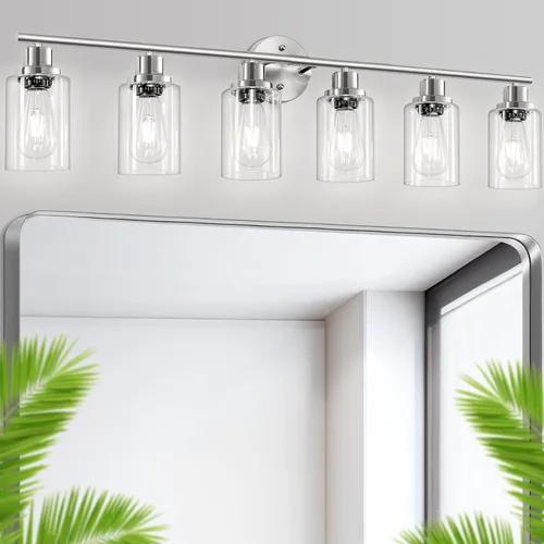 Vista 59 de Paquete de 2 luces de tocador de 1 luz, lámpara de baño de níquel cepillado con pantalla de vidrio blanco lechoso texturizado, accesorio