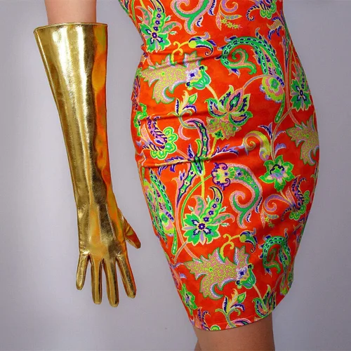 Vista 6 de LATEX - Guantes largos de piel sintética de imitación dorada Thanos Infinity Gauntlet