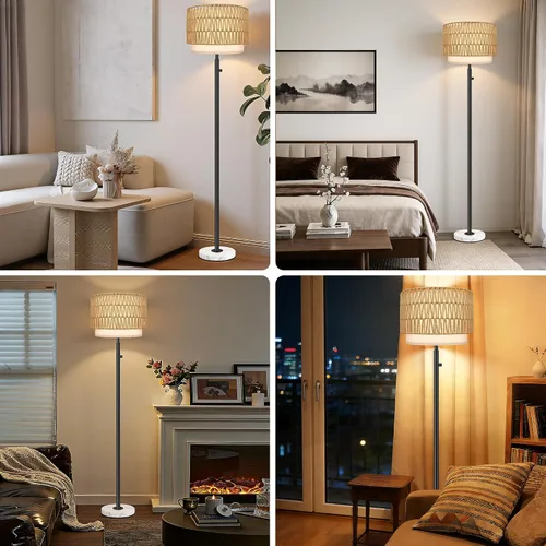Vista 6 de Lámparas de pie para sala de estar, bombilla LED incluida, lámpara de pie regulable con pantalla de lino, lámpara de pie moderna con base de mármol