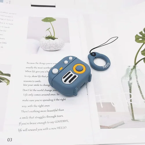 Vista 3 de Funda compatible con AirPods 3 Gen 2021, diseño de radio retro para hombres y mujeres, linda y divertida funda de silicona con dibujos animados 3D