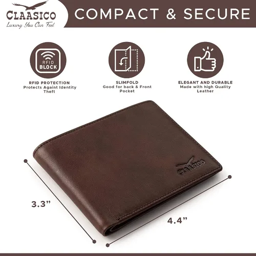 Vista 3 de Cartera para hombre billetera RFID delgada de piel auténtica regalo para hombres empaquetado en una elegante caja de regalo