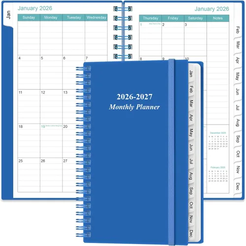 Vista 14 de Agenda mensual 2026-2027 – enero 2026 – junio 2027, dos páginas por mes, calendario mensual de 18 meses con pestañas, encuadernación fuerte de doble