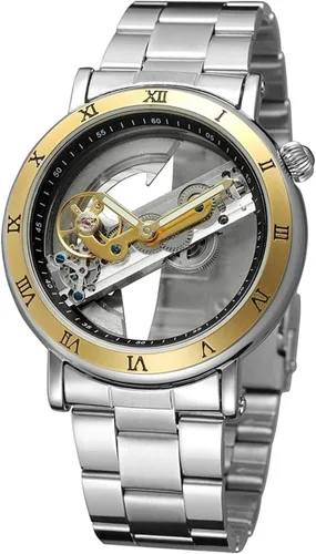 Vista 11 de Reloj mecánico automático para hombre, reloj de pulsera de acero inoxidable esqueleto de cuerda automática,Relojes de diseño de esfera transparente