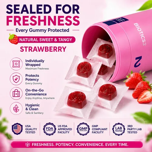 Vista 6 de Flora - Probióticos vaginales para mujeres, gomitas de equilibrio de pH con prebióticos, 8 mil millones de probióticos, 5 extractos de palma enana