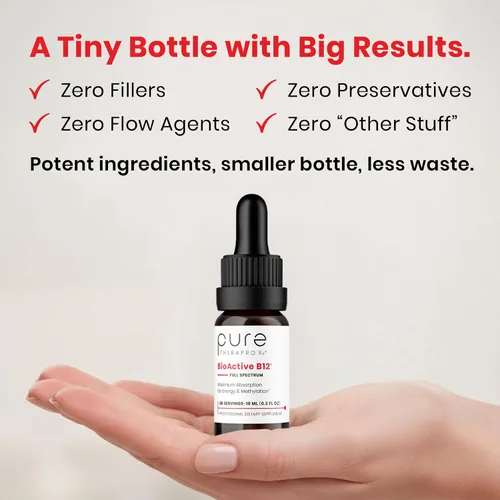 Vista 5 de Pure TheraPro BioActive Vegan Metilada Vitamina B12 Sublingual Líquida Metilcobalamina, Hidrocobalamina y Adenosilcobalamina 1,000 mcg por gota