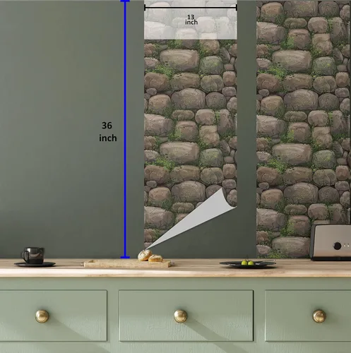 Vista 6 de Ambesonne - Nature - Papel tapiz autoadhesivo, con tema de rocas cubiertas con musgo y bosque pacífico con formación de rocas, para hogar, sala