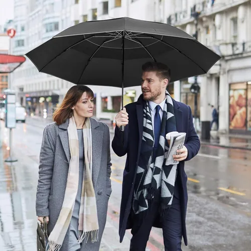 Vista 6 de G4Free 54/62 Inch Windproof Inverted Umbrella with Reflective Stripe Large Compact Reverse Golf Umbrella for Rain 10 Ribs Double Canopy Travel
