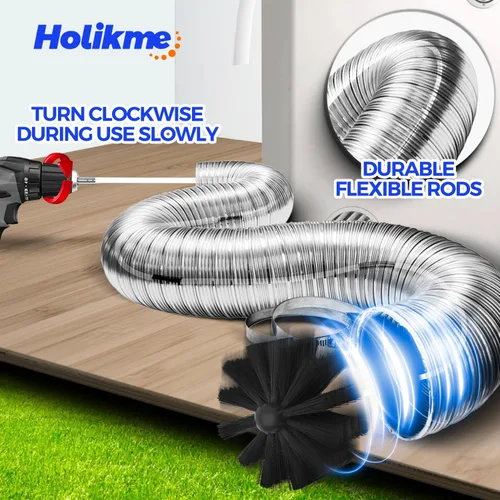 Vista 2 de Holikme - Kit de limpieza de ventilación para secadora de 34 pies, cepillo flexible para pelusas con accesorio para taladro, cepillos para chimeneas