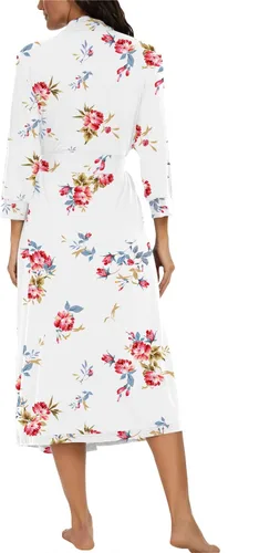 Vista 5 de VINTATRE Bata tipo kimono para mujer, bata larga de punto, ligera, suave, ropa de dormir con cuello en V, casual, ropa de descanso para mujer