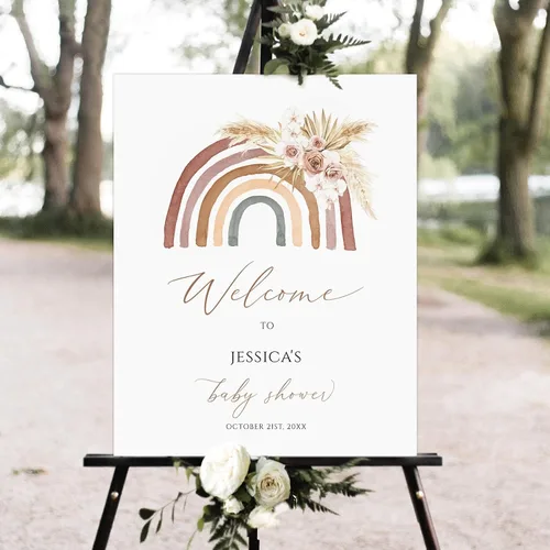 Vista 27 de Cartel de bienvenida personalizado para baby shower, cartel de bienvenida floral de niña, póster de bienvenida de rubor rosa Versión #1