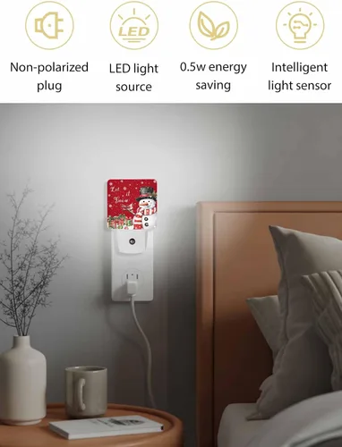 Vista 3 de Luces nocturnas de Navidad que se enchufan a la pared, luz nocturna roja con enchufe de muñeco de nieve y pájaro con sensor de luz del atardecer al