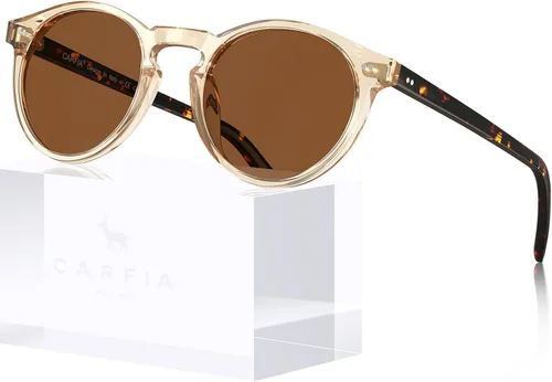 Vista 44 de CARFIA Gafas de sol redondas de acetato para hombre, polarizadas, protección UV, gafas de sol clásicas retro CA5289L