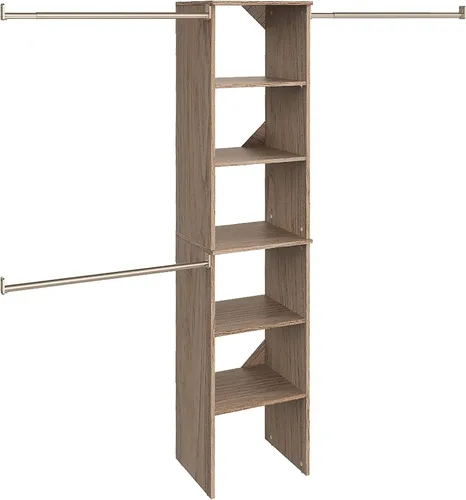 Vista 13 de ClosetMaid SuiteSymphony Juego de organizador de armario de madera con torre, 3 varillas para colgar, estantes superiores, 2 cajones, ajustable